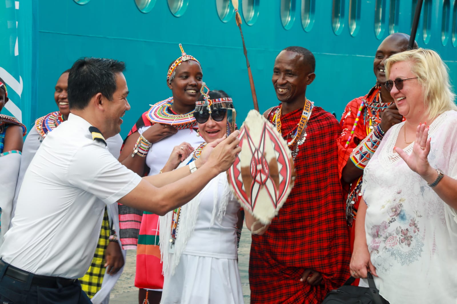 Passengers of the luxurious MV SH Diana ship welcomed to Kenya at the Port of Mombasa