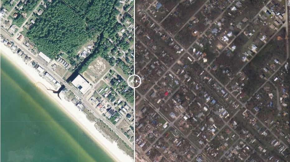 GALERIE FOTO| Mexico Beach din Florida înainte și după uraganul Michael. Imagini de coșmar surprinse din satelit