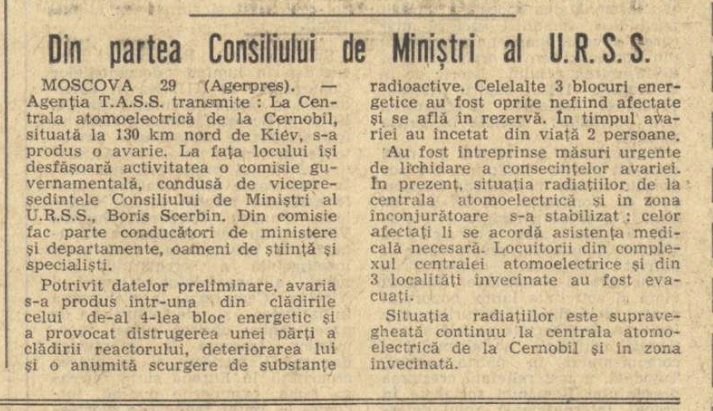 36 de ani de la accidentul nuclear de la Cernobîl. Documentele care arată cum a reacționat regimul Ceaușescu