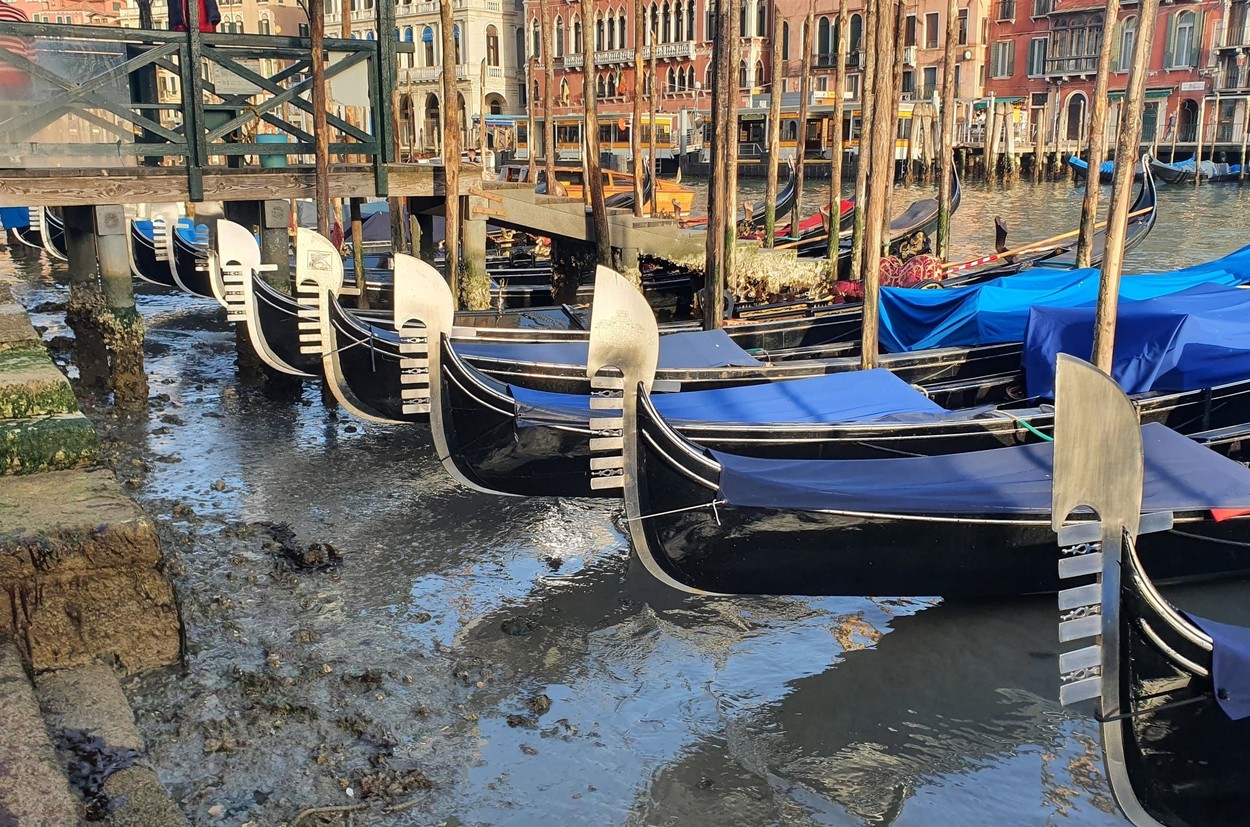 Veneția, în noroi, după ce faimoasele canale au secat din cauza mareei joase
