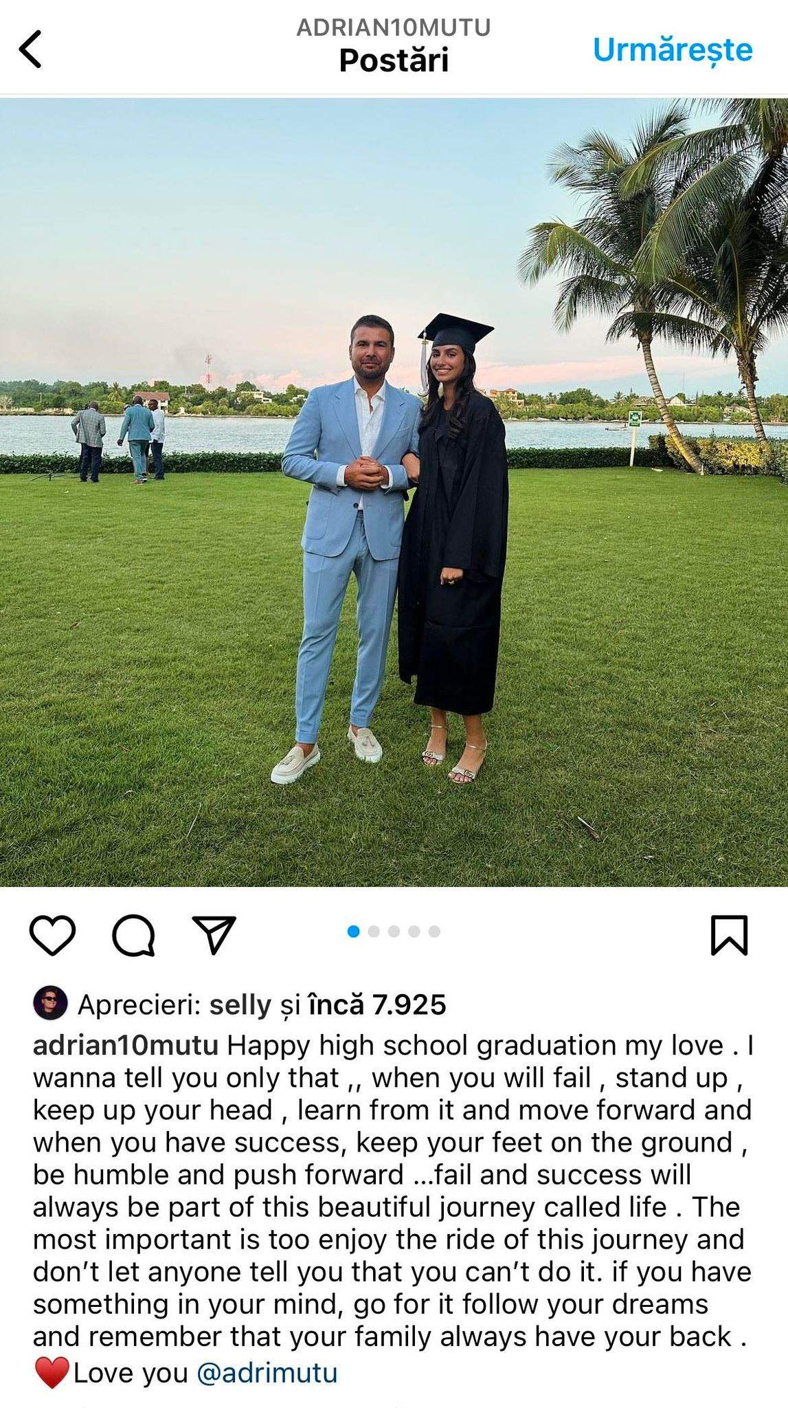Adriana, fata cea mare a lui Adrian Mutu, a absolvit liceul. Cum a apărut tânăra la brațul fostului fotbalist. „Ridică-te, ține capul sus”