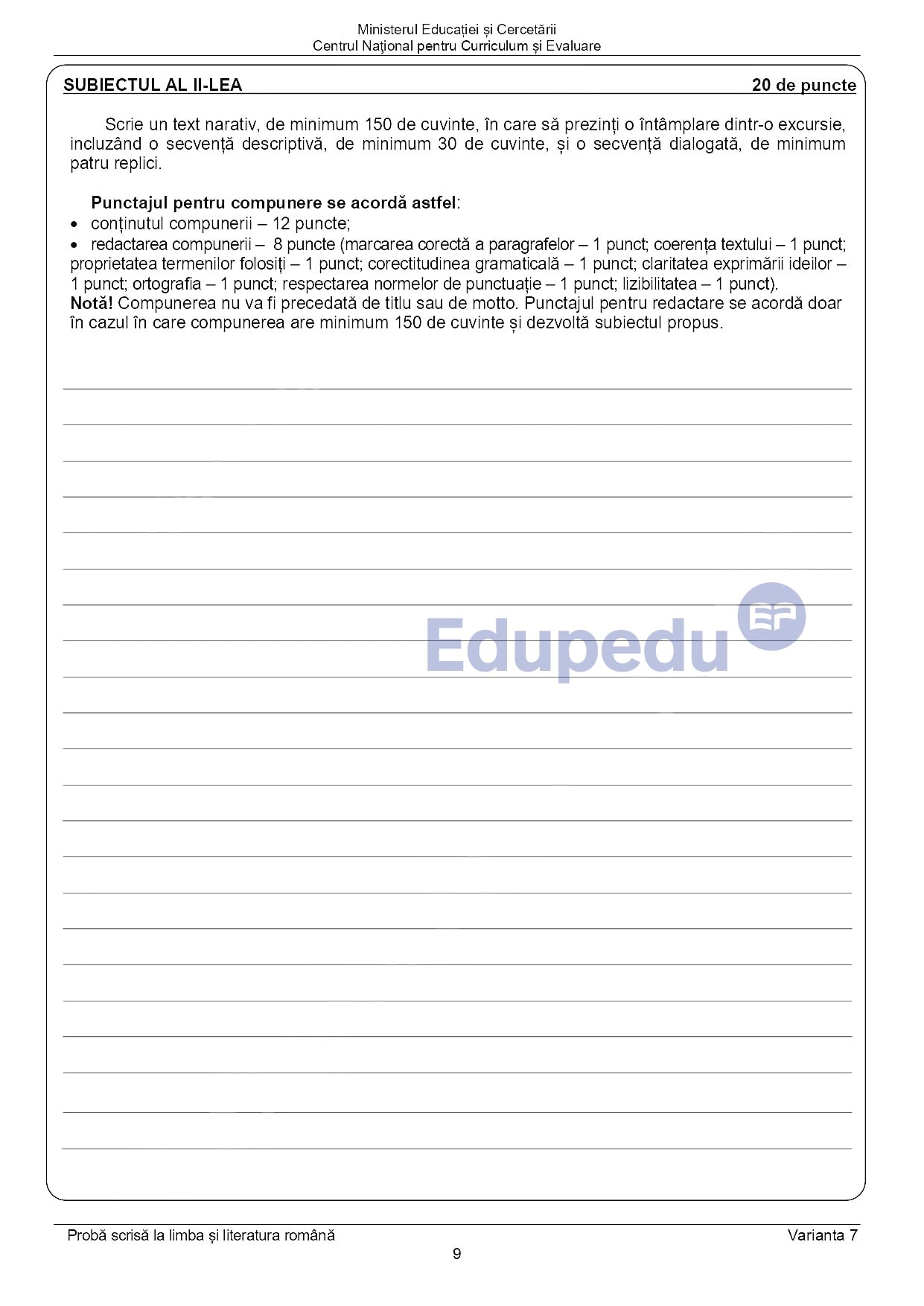 Subiectele la Română la Evaluarea Națională 2026 – Ce spune baremul de corectare