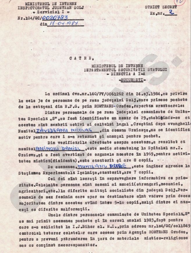 Războiul Securității din România comunistă cu coletele din străinătate - securitate Dolj