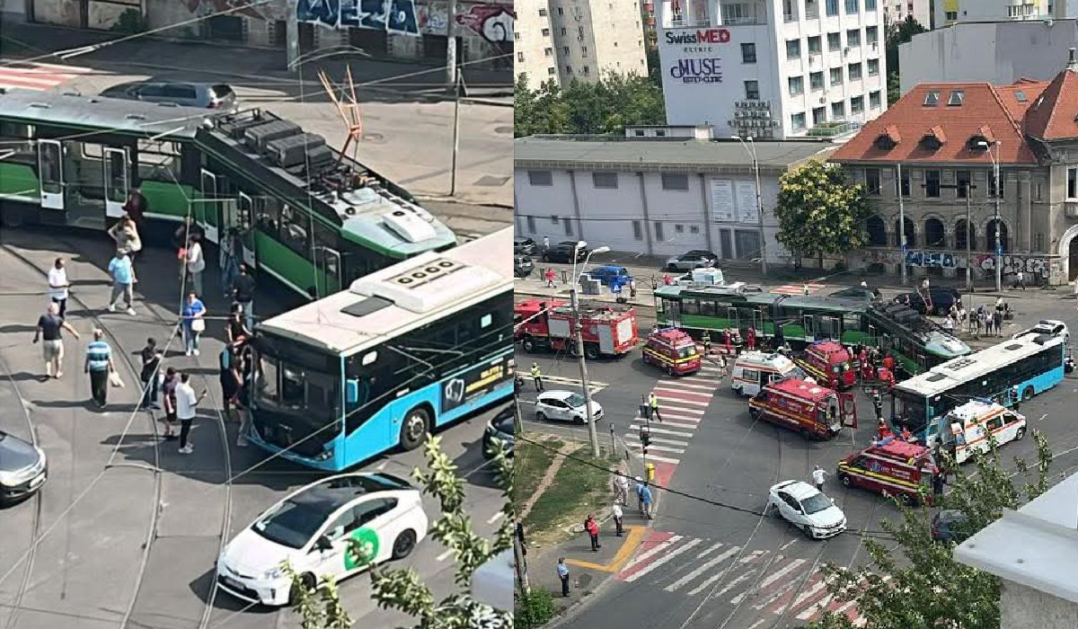 Accident între un tramvai și un autobuz STB la intersecția dintre Calea 13 Septembrie cu Strada Progresului. Cel puțin 11 persoane rănite
