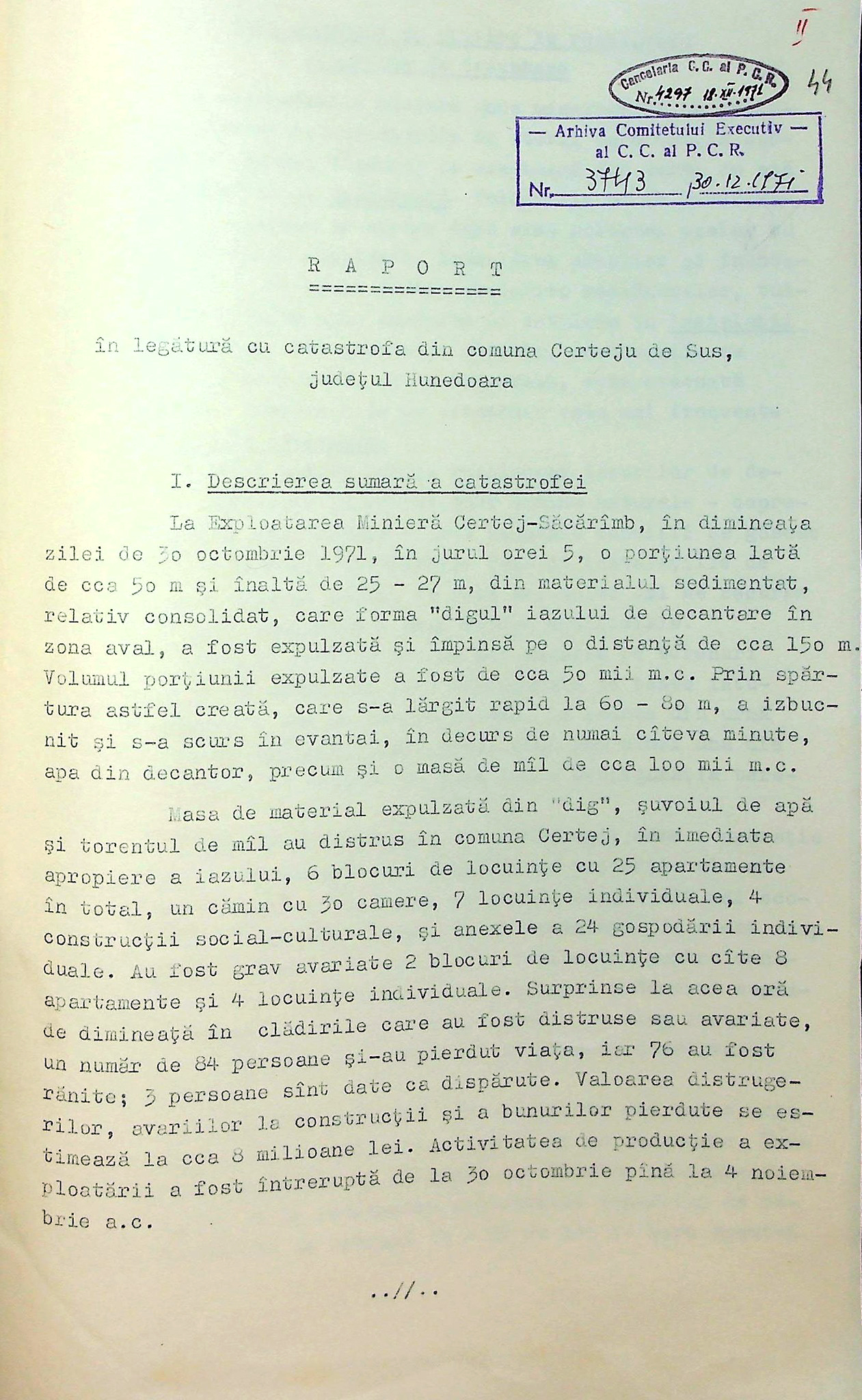 Trei măsuri arbitrare ale regimului comunist au cauzat catastrofa de la Certej. Un munte de nămol și cianură a îngropat de vii 89 de oameni
