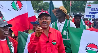 Joe Ajaero, the national president of the Nigeria Labour Congress speaking during a protest. [Vanguard News]