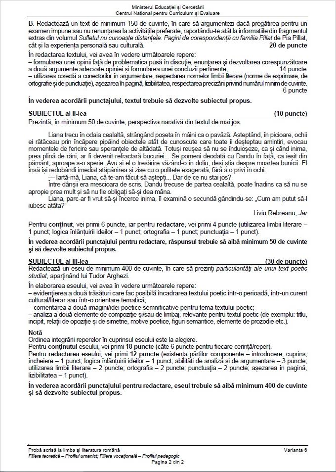 Baremul de corectare la BAC Română 2026