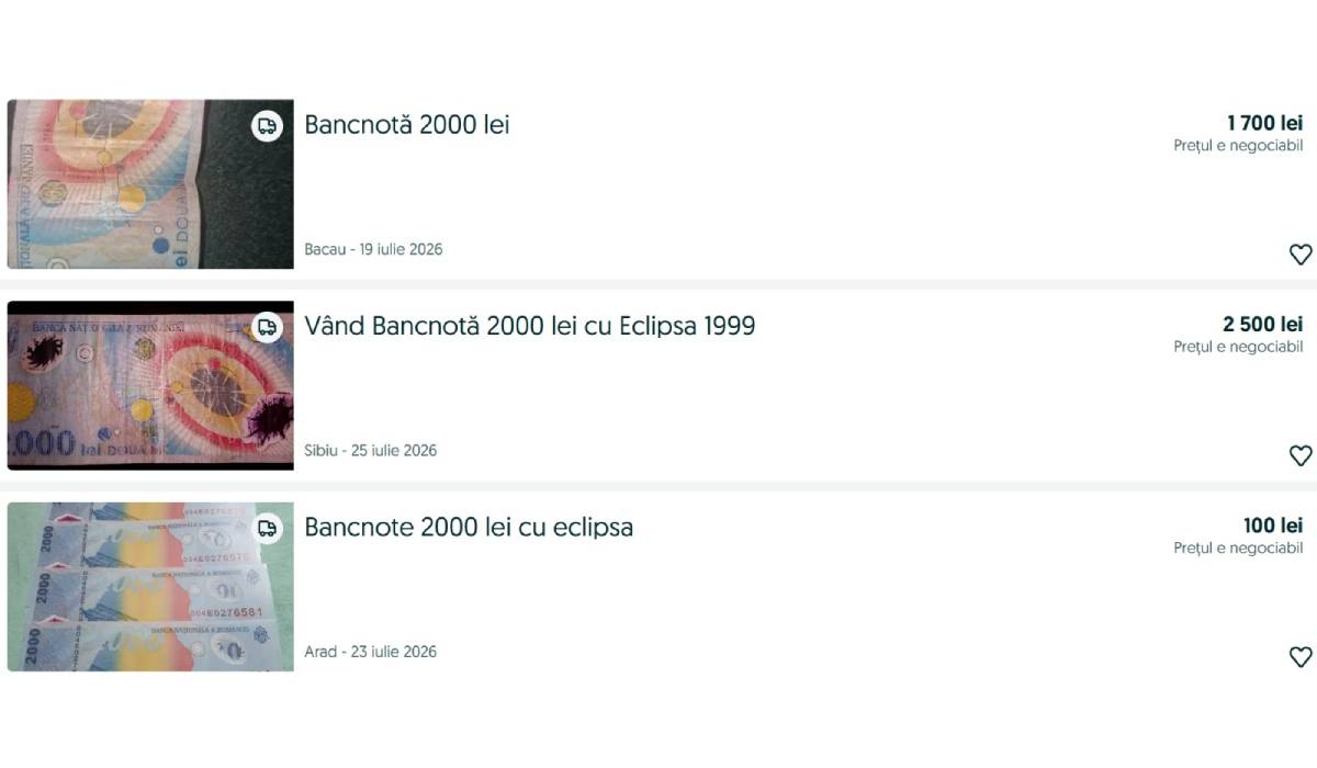 Cât costă o bancnotă de 2.000 de lei cu eclipsa de Soare din 1999: seria cea mai căutată de colecționari