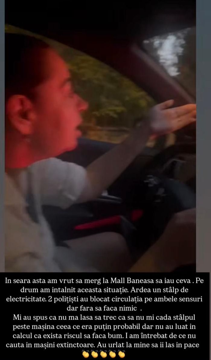 Oana Roman, schimb de replici cu polițiștii din cauza unui stâlp în flăcări: „Au urlat la mine să îi las în pace!”