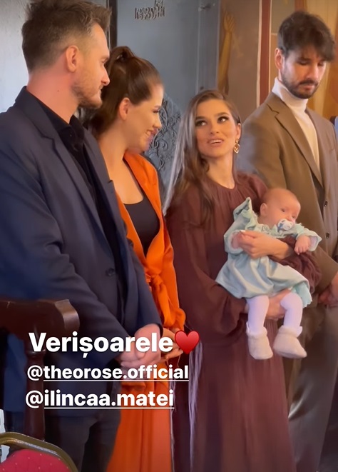 Theo Rose, nașă de botez. Cum a apărut cântăreața în biserică alături de Anghel Damian și cum s-a distrat la petrecere cu familia ei