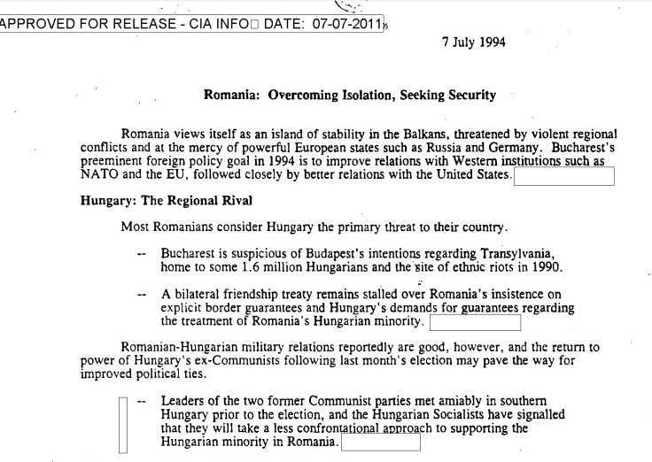 Raportul CIA despre România în anul 1994: „Țară aflată la mila unor state europene puternice, precum Rusia și Germania” 