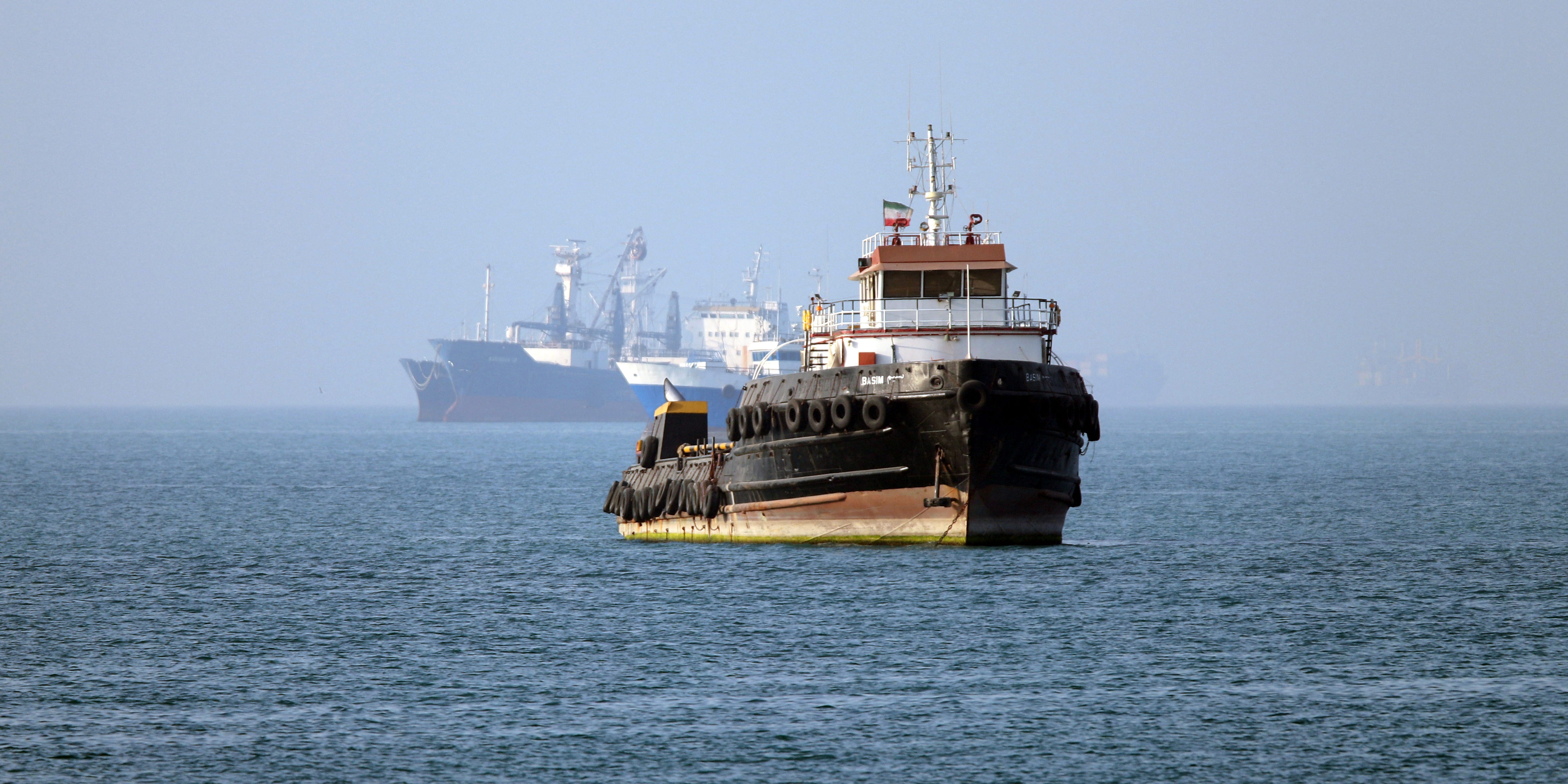 An Iran-flagged tugboat travels in the Strait of Hormuz.Amirhossein KHORGOOEI / ISNA / AFP via Getty Images