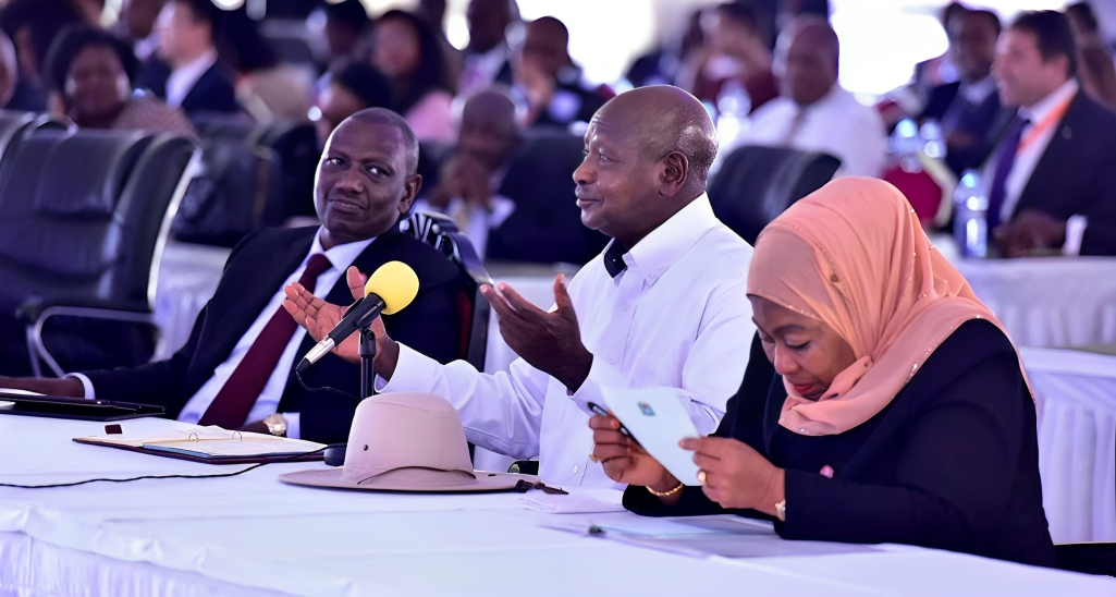 President William Ruto, Uganda's Yoweri Museveni and Tanzainia's Samia Suluhu during a past regional event