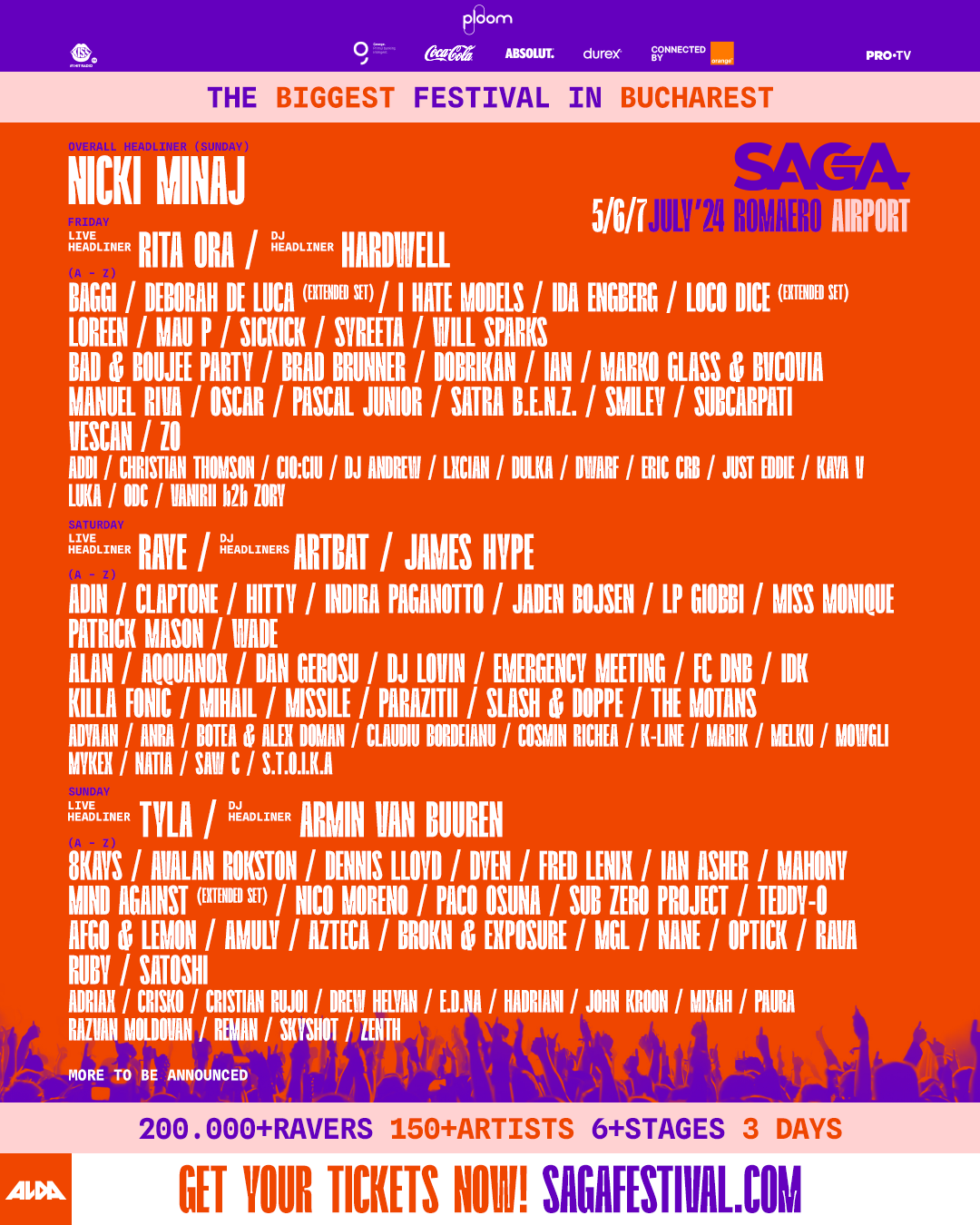 Programul pe zile la SAGA Festival 2024. Nicki Minaj urcă pe scenă duminică, 7 iulie