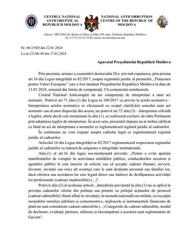 Maia Sandu poate lua premiul de 30.000 de euro acordat la Timişoara, a decis Centrul Anticorupţie din Republica Moldova