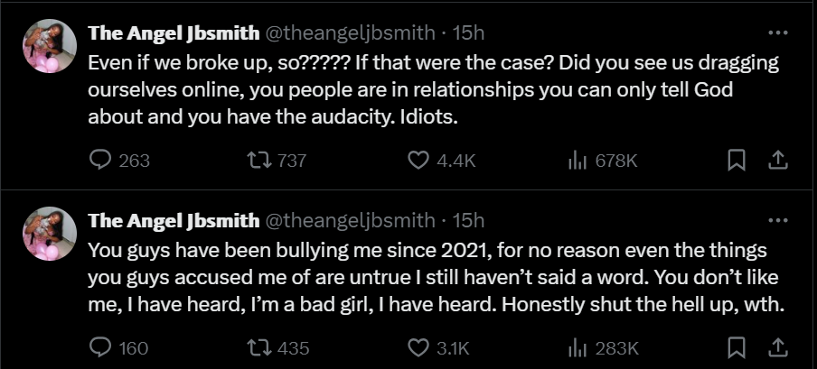 BBNaija's Angel Smith says that she has been bullied since 2021 [X/Angel Smith]