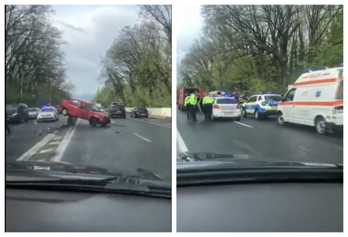 Accident în lanț cu șase mașini, lângă București. Cinci persoane, duse la spital