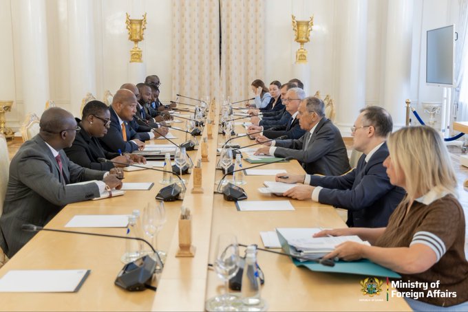 Delegation from Ghana led by Ghana's Foreign Minister Samuel Okudzeto Ablakwa and Russian Foreign Minister Sergey Lavrov and his team [image X @S OkudzetoAblak]