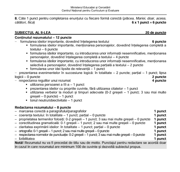 Subiectele la Română la Evaluarea Națională 2026 – Ce spune baremul de corectare