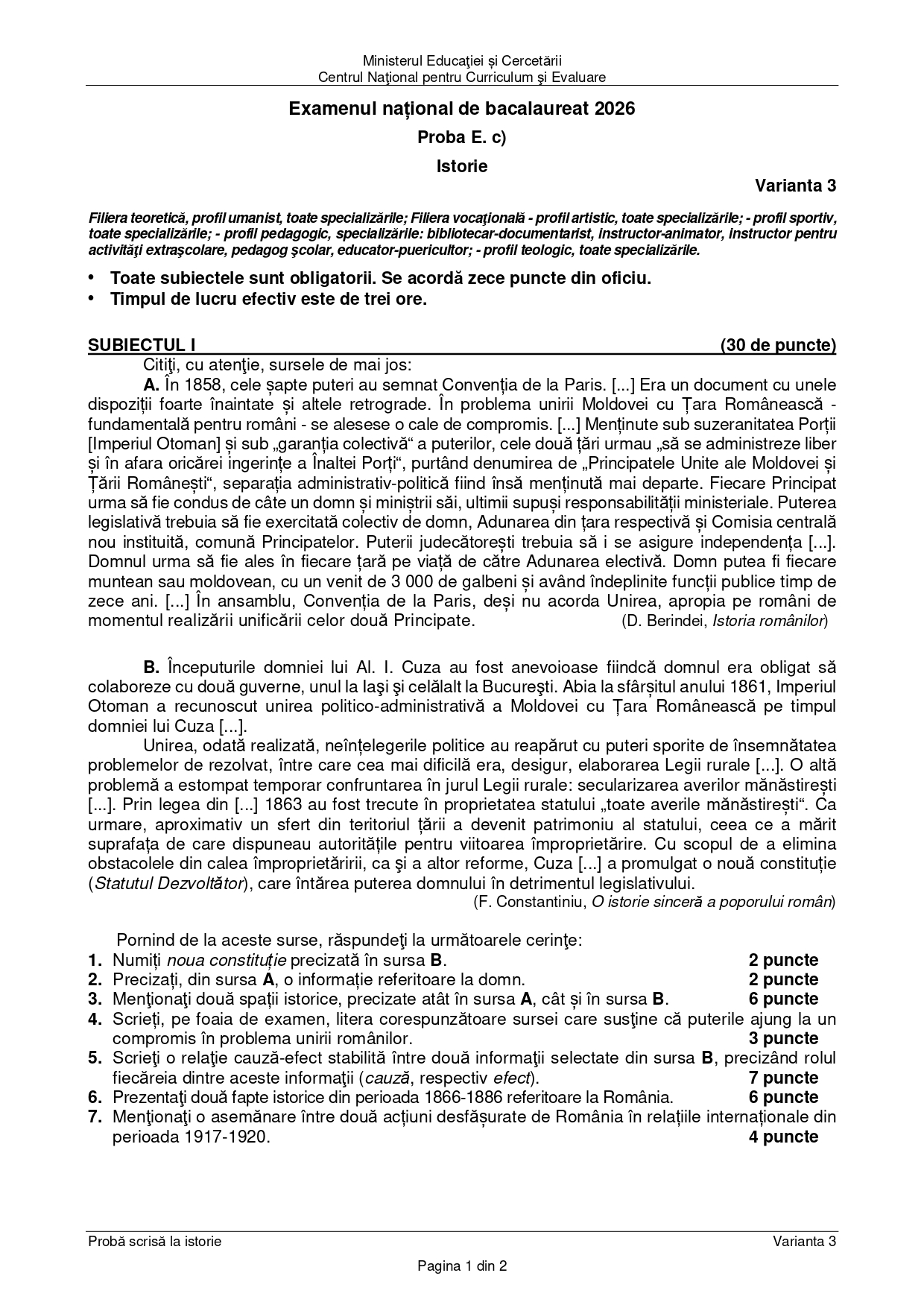 Examenul de BAC la Istorie 2026, pentru elevii de la uman, s-a încheiat. Ce subiecte au picat