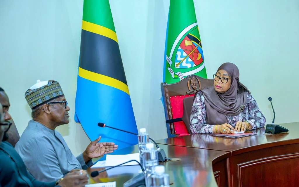 Africa’s richest man, Aliko Dangote, and Tanzanian President Samia Suluhu Hassan during talks in Dar es Salaam.