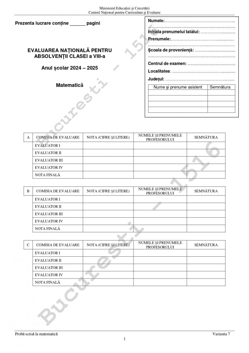Subiectele la Matematică la Evaluarea Națională 2025. Ce a picat la a doua probă a examenelor pentru clasa a 8-a