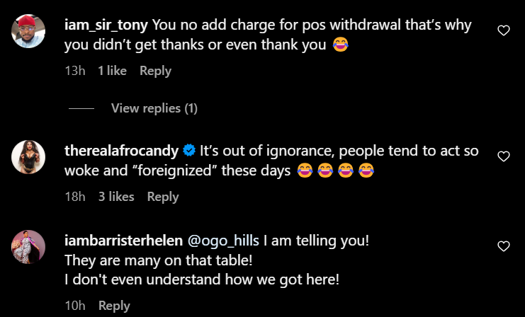 Some comments on Kanayo's post [Instagram/Kanayo O.Kanayo]