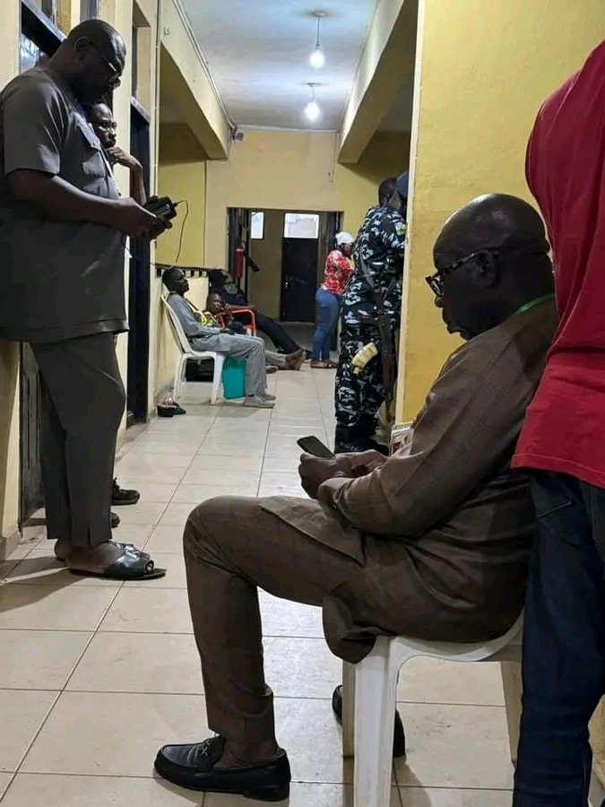 Edo State Governor, Godwin Obaseki pictured at the INEC office in Benin in the early hours of Sunday morning