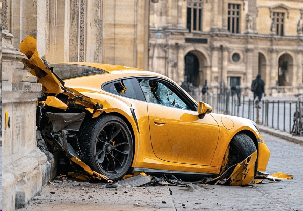A múzeum falába csapódott egy Porsche: sokkoló képek érkeztek