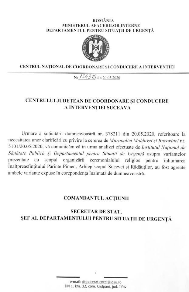 Instituția lui Arafat anunță că acordul pentru funeraliile lui Pimen nu a prevăzut și o derogare de la normele de sănătate publică