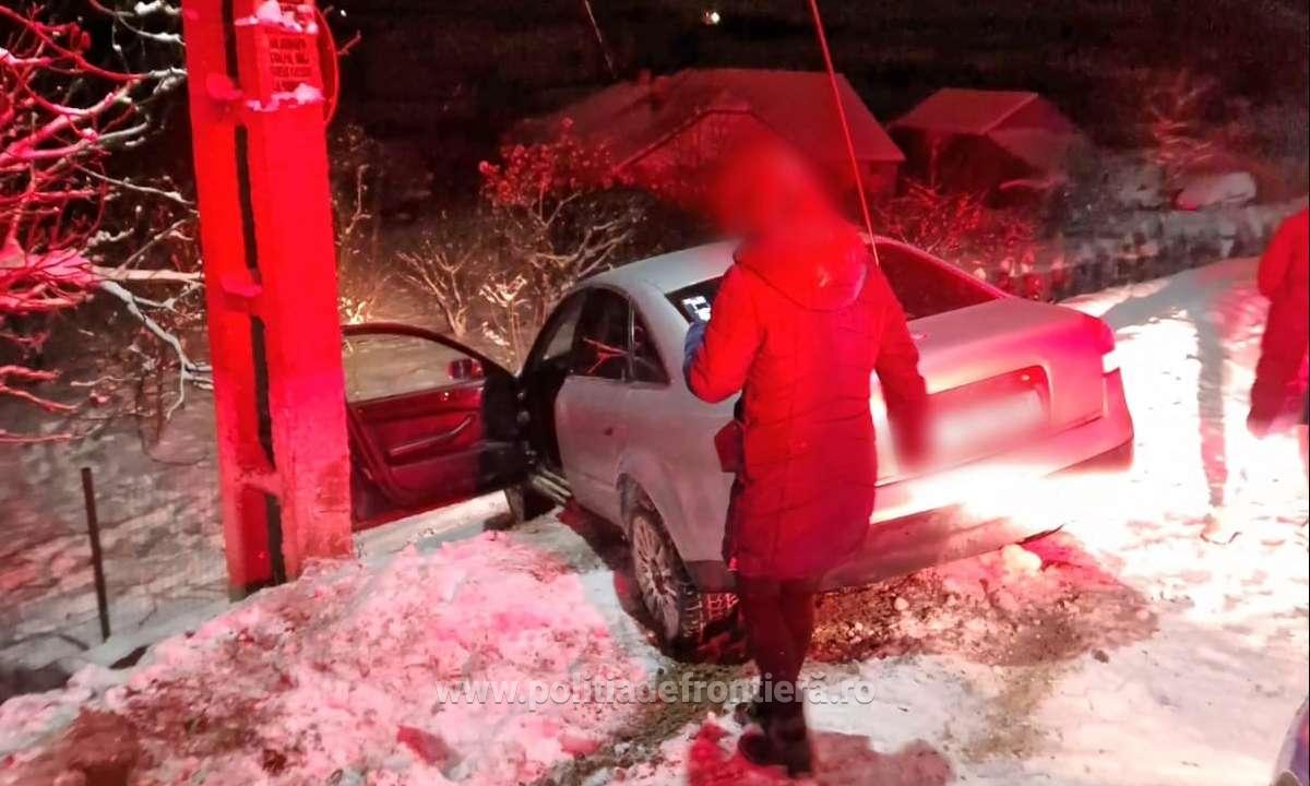 „Trage pe dreapta, că trag!”. Focuri de armă și urmărire pe zăpadă în Botoșani pentru a opri o mașină. VIDEO