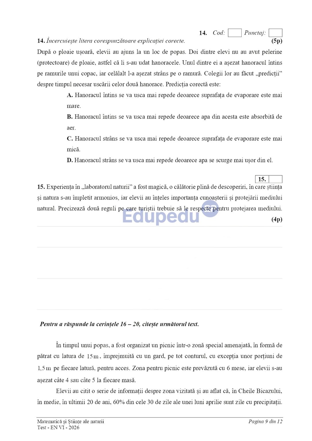 Subiecte Evaluare Națională 2026 clasa a VI-a: Ce au avut de rezolvat elevii la Matematică și Științele naturii