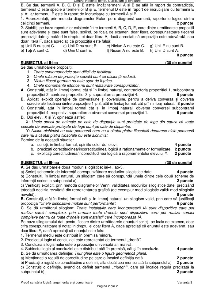 Subiecte BAC Logică 2026. Baremul de corectare a fost publicat