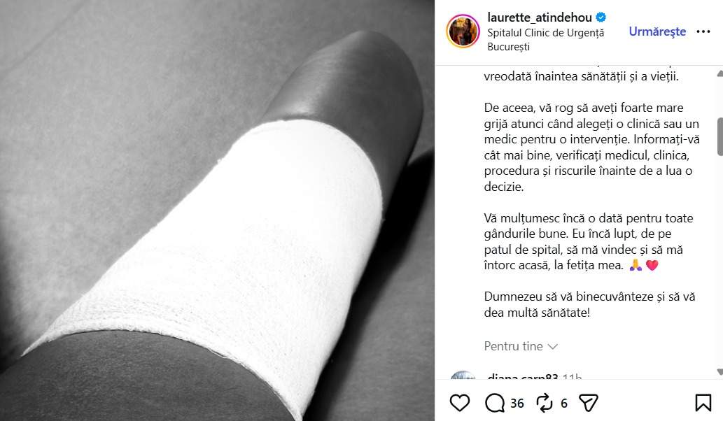 Laurette, un nou mesaj de pe patul de spital, după intervenția chirurgicală suferită. „Încă lupt să ajung acasă la fetița mea”