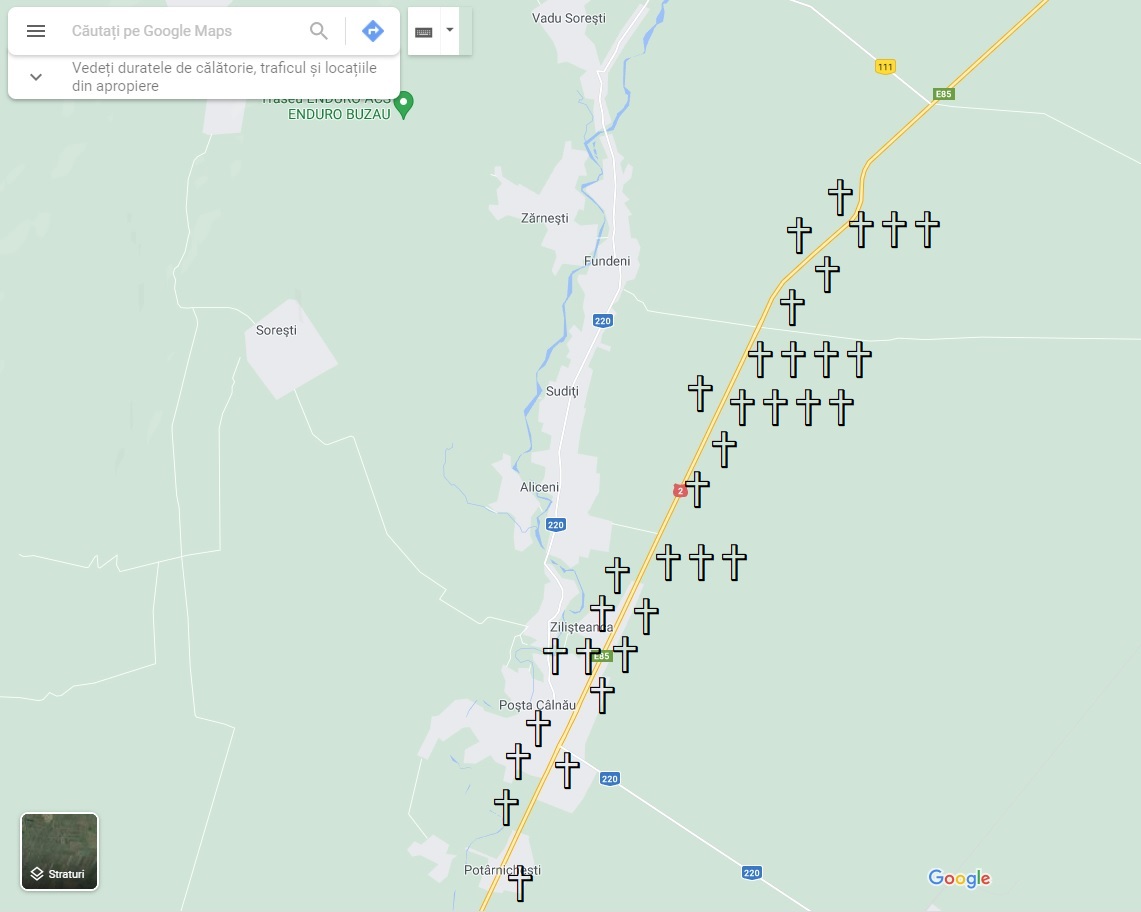 Drumul crucilor. Sunt 564 de cruci pe DN2 între București și Bacău, mai multe decât cele 550 de borne kilometrice dus-întors