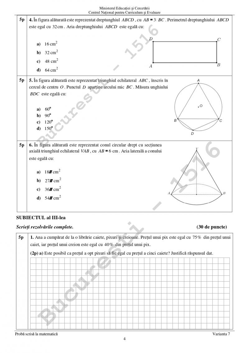 Subiectele la Matematică la Evaluarea Națională 2025. Ce a picat la a doua probă a examenelor pentru clasa a 8-a