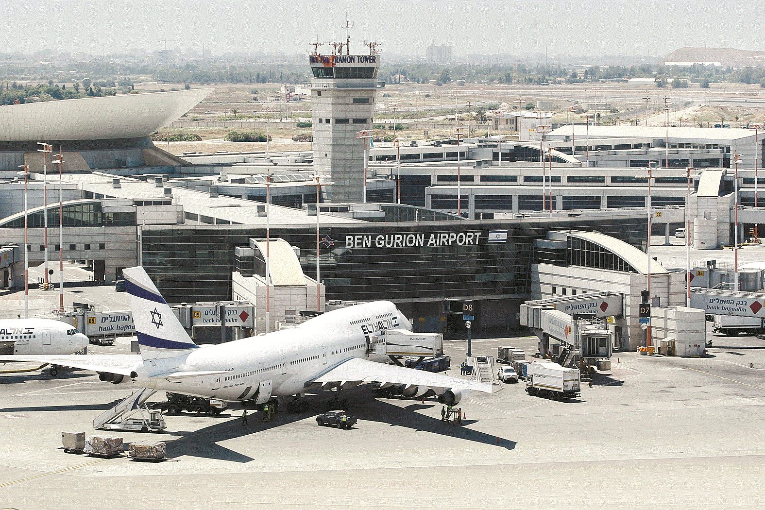 Air traffic control tower and terminal apron at Ben Gurion International Airport near Tel Aviv, Israel. Photo: OPSGROUP.