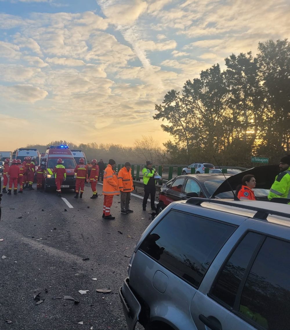 Accident cu 11 mașini pe autostrada A3, lângă Ploiești. Traficul continuă să fie blocat
