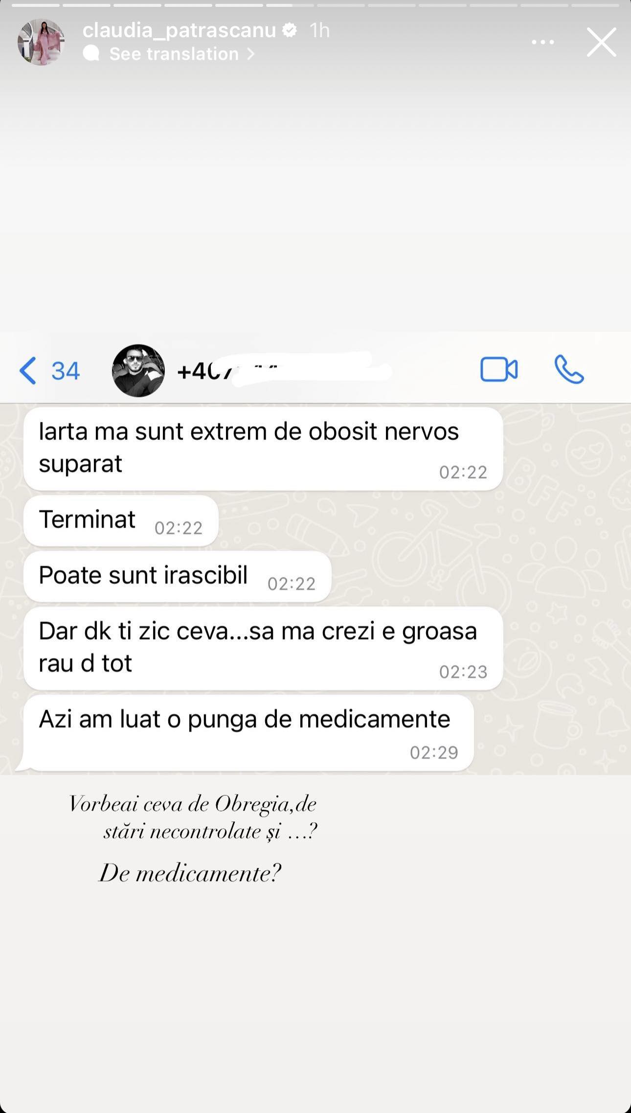 Claudia Pătrășcanu a publicat mesajele primite de la Gabi Bădălău: „Iartă-mă! Am greșit. Hai să fim bine de acum încolo”