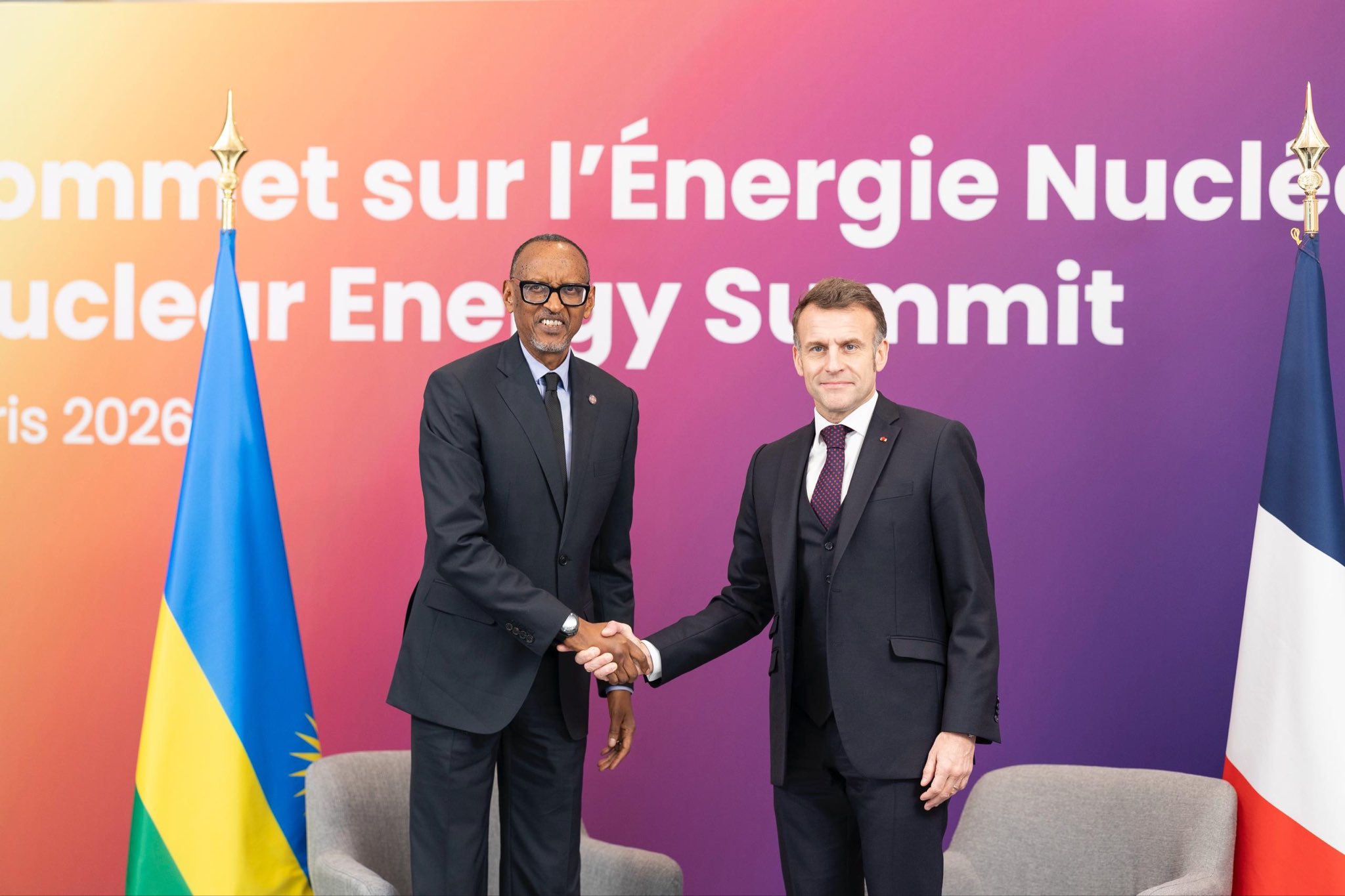 President Kagame met with President Emmanuel Macron of France on the sidelines of the Nuclear Energy Summit. [@UrugwiroVillage]