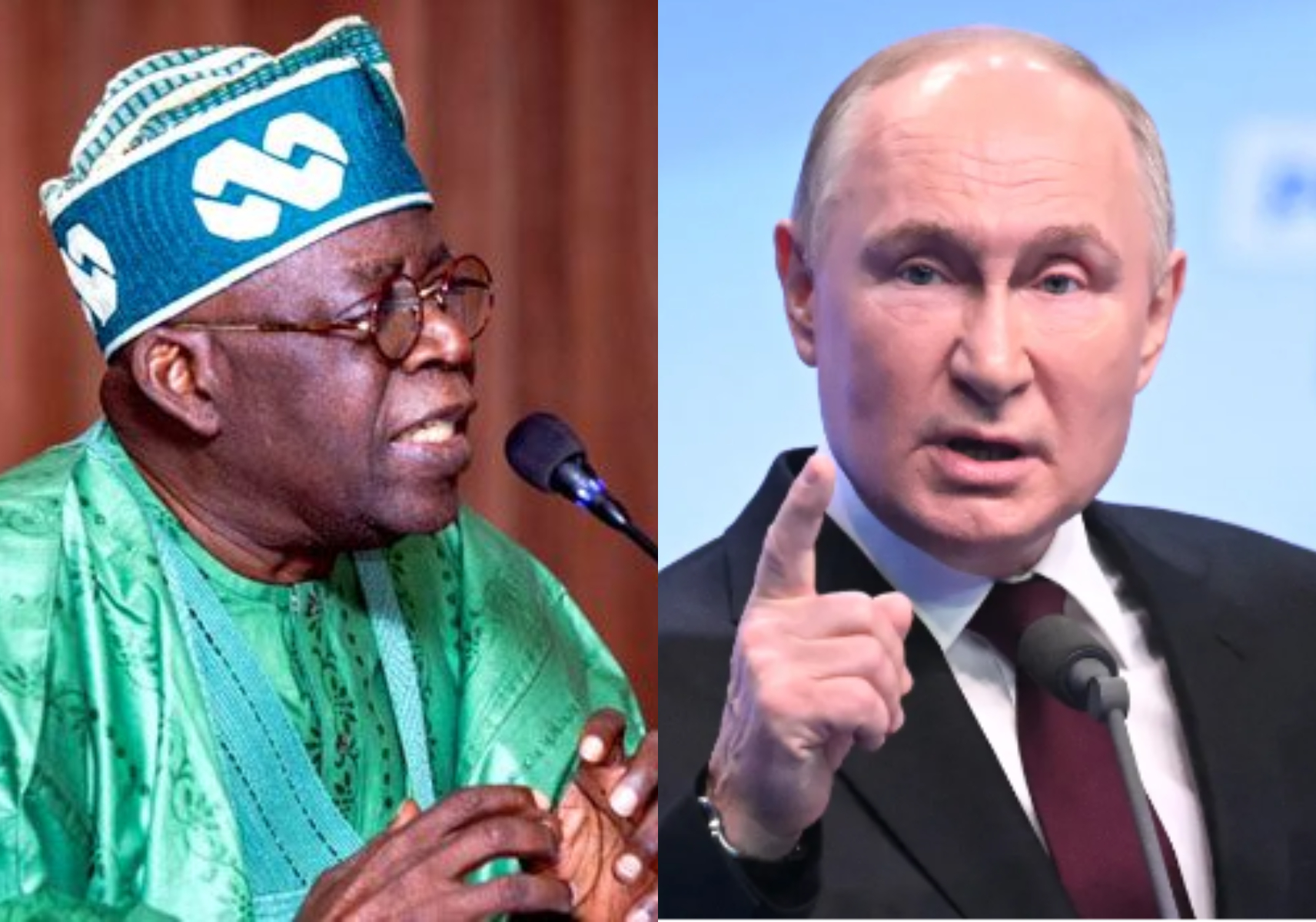 President Bola Tinubu of Nigeria and President Vladmir Putin of Russia.