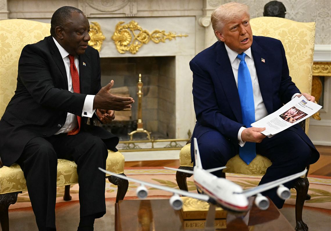 Trump called for video clips and images to be displayed during the exchange, purporting to show attacks on white individuals in South Africa.