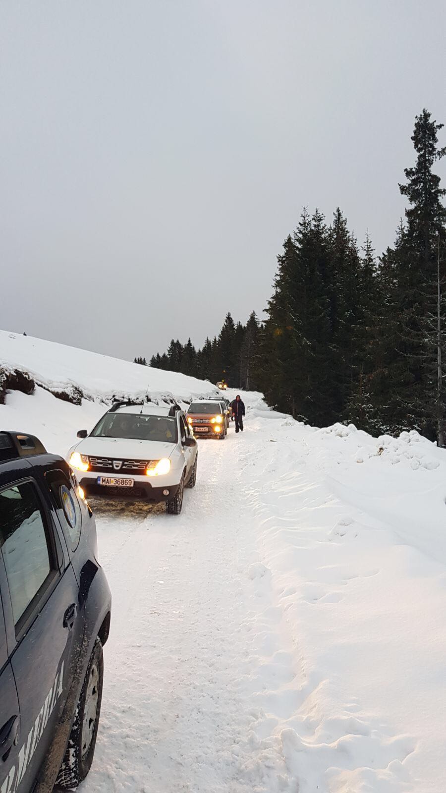 UPDATE: Turiștii blocați pe Vârful lui Roman, județul Vâlcea, din cauza viscolului, salvați de jandarmi