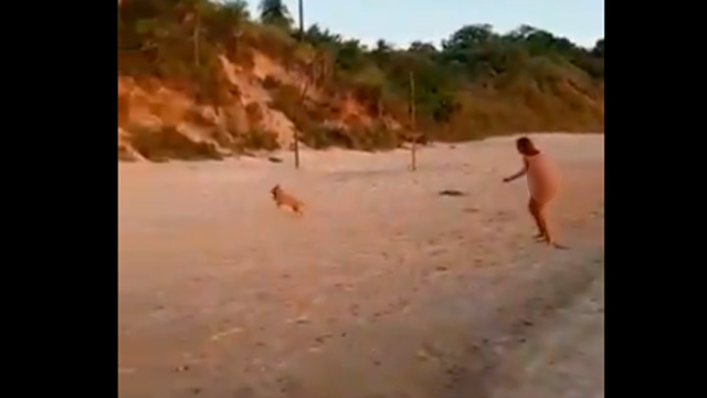 Pățania unei turiste pe o plajă din Mexic. Un câine a lăsat-o fără slip! | FOTO