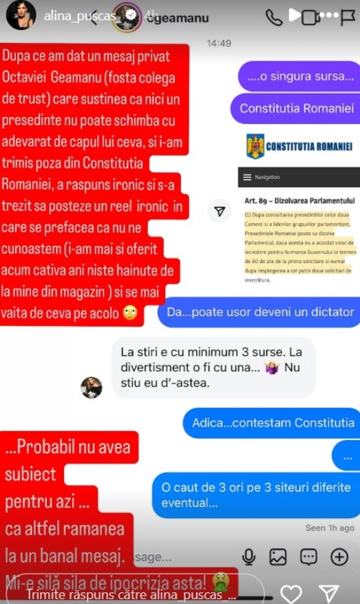 Cum a început cearta între Alina Pușcaș și Octavia Geamănu. Și-au adus acuze și jigniri: „Bine că nu mai suntem colege de trust de doi ani!”