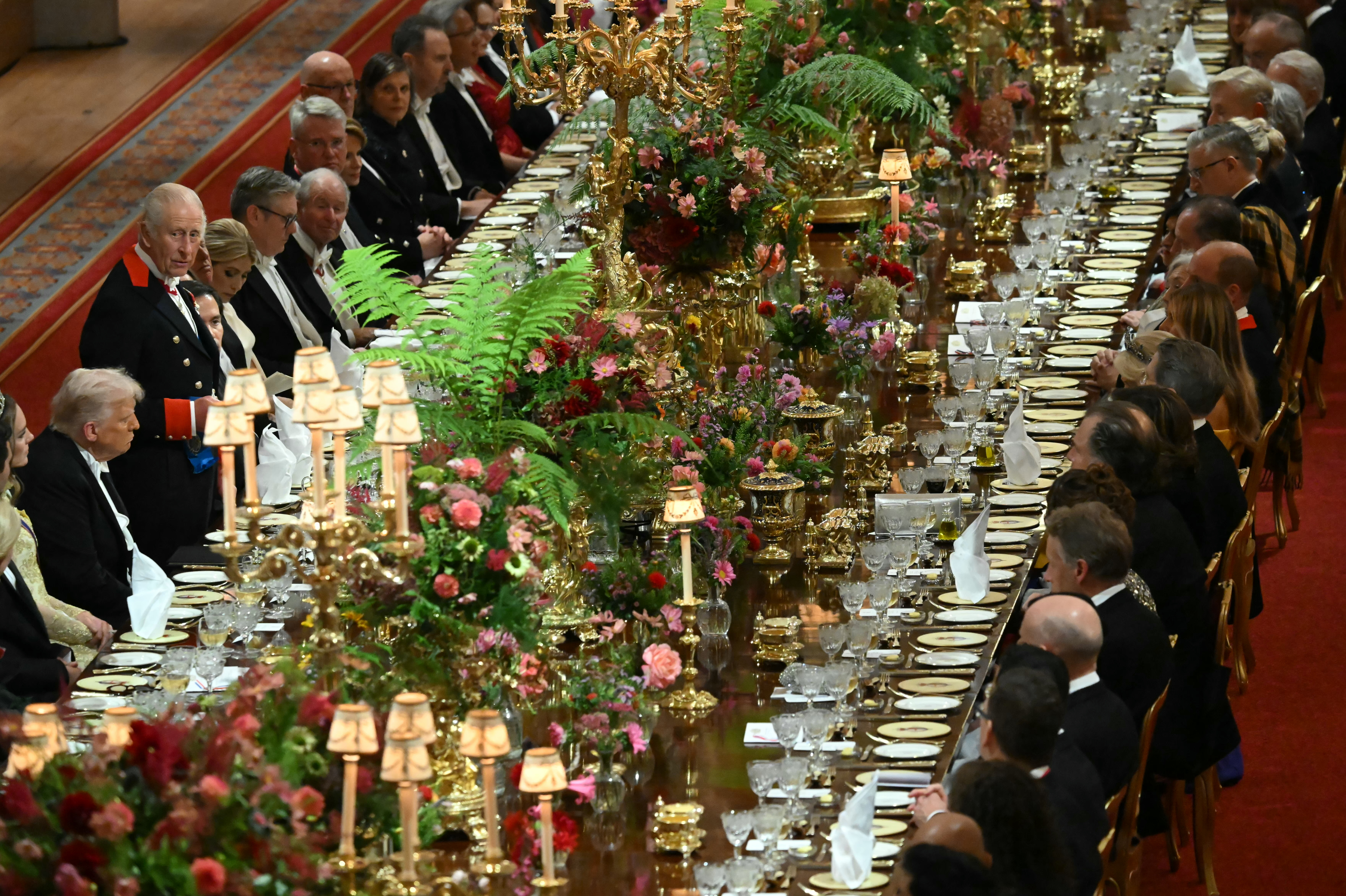 Britain's King Charles III stands beside President Donald Trump to deliver a speech at the State Banquet at Windsor Castle on Wednesday.