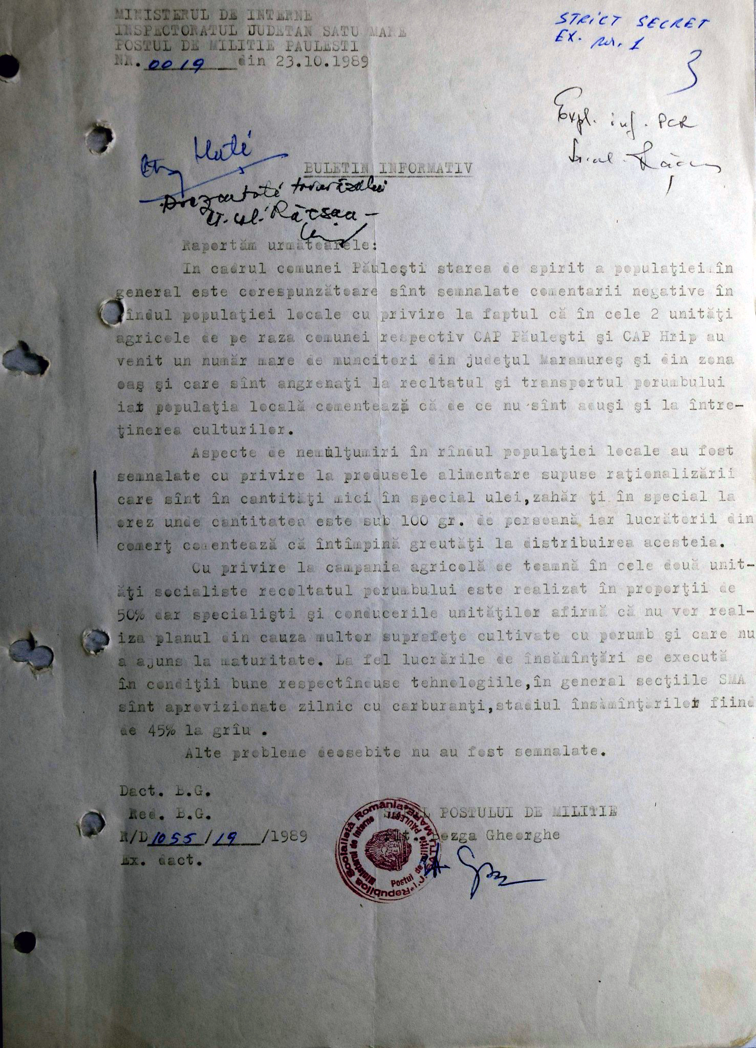 Cum erau urmăriți de Miliție și Securitate locuitorii din satele României. „Suspecții” filați de autorități erau grupaţi în două tabele: „A” şi „B”