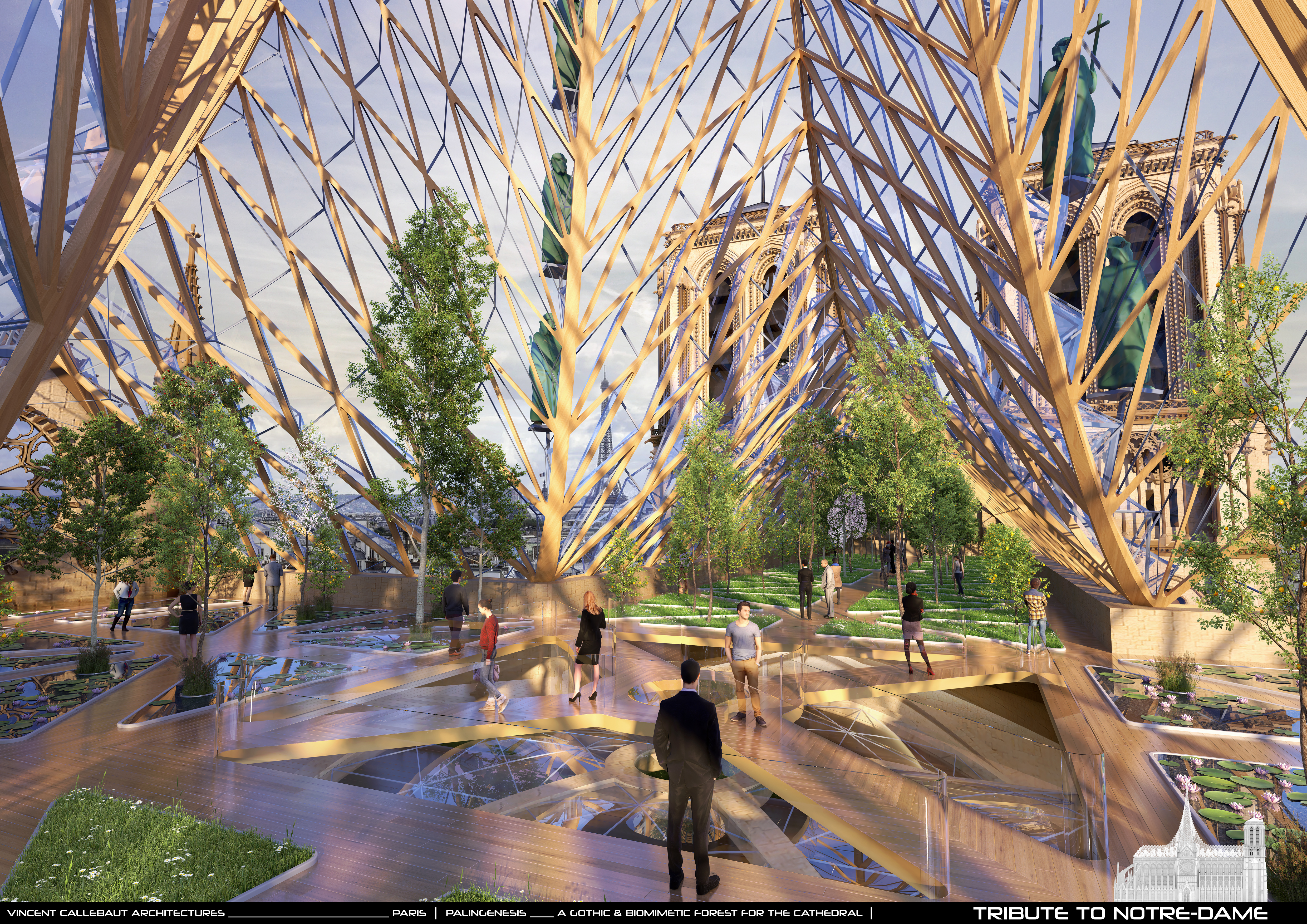 FOTO | Planul unui arhitect vizionar pentru restaurarea Catedralei Notre-Dame: O grădină de meditație și o fermă pe acoperișul clădirii la adăpostul unui dom din sticlă