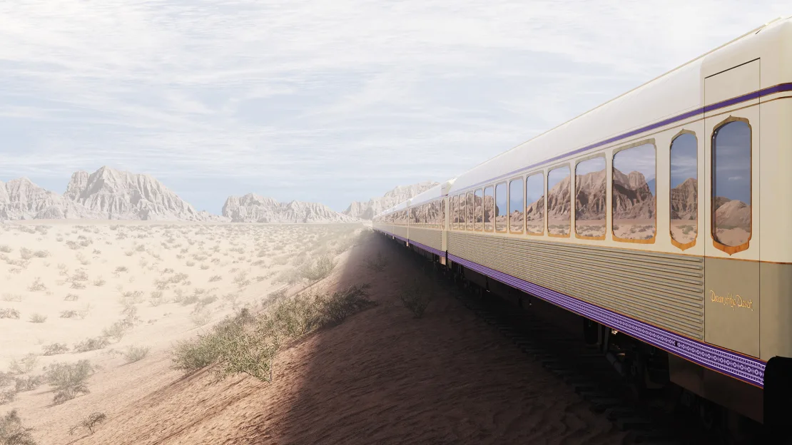 Cum arată primul tren de lux al Arabiei Saudite care va traversa deșertul. Va fi dat în circulație anul viitor