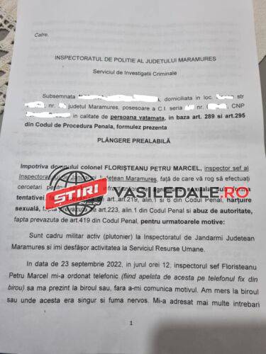 Şef din Jandarmeria Maramureş, acuzat de abuz și hărțuire sexuală de o angajată. Acesta spune că este nevinovat